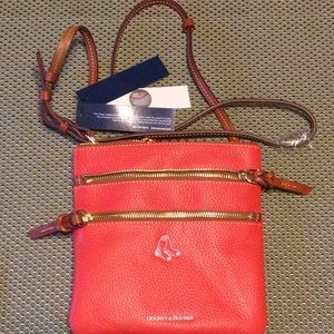 Dooney and Bourke Red Sox leather triple zip red crossbody bag for women. NWT